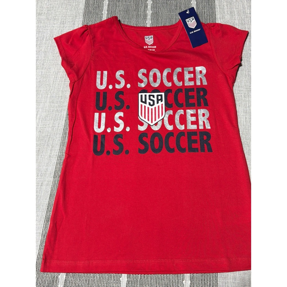 US Soccer Girls Red Graphic T-Shirt USWNT Official Licensed Apparel Size M 7/8